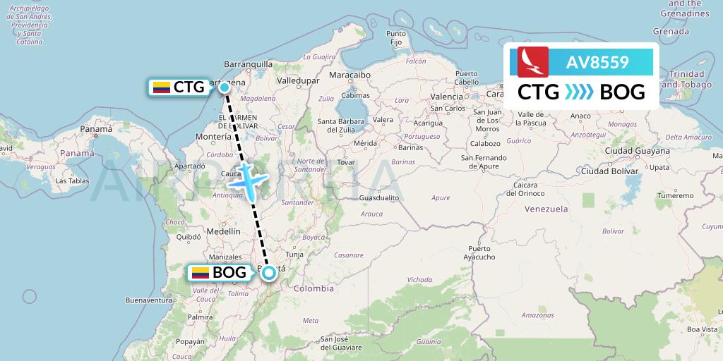 AV8559 Avianca Flight Map: Cartagena to Bogota
