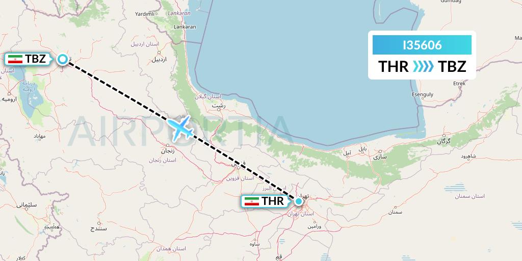 I35606 ATA Airlines Flight Map: Tehran to Tabriz