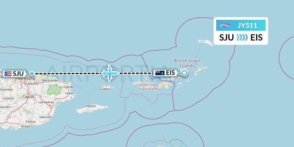 JY511 InterCaribbean Airways Flight Map: San Juan to Beef Island