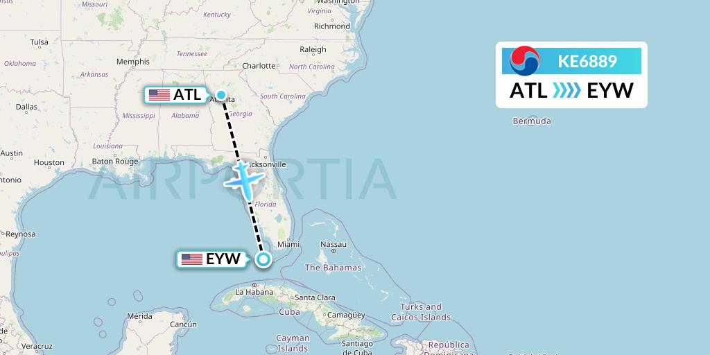 KE6889 Korean Air Flight Map: Atlanta to Key West