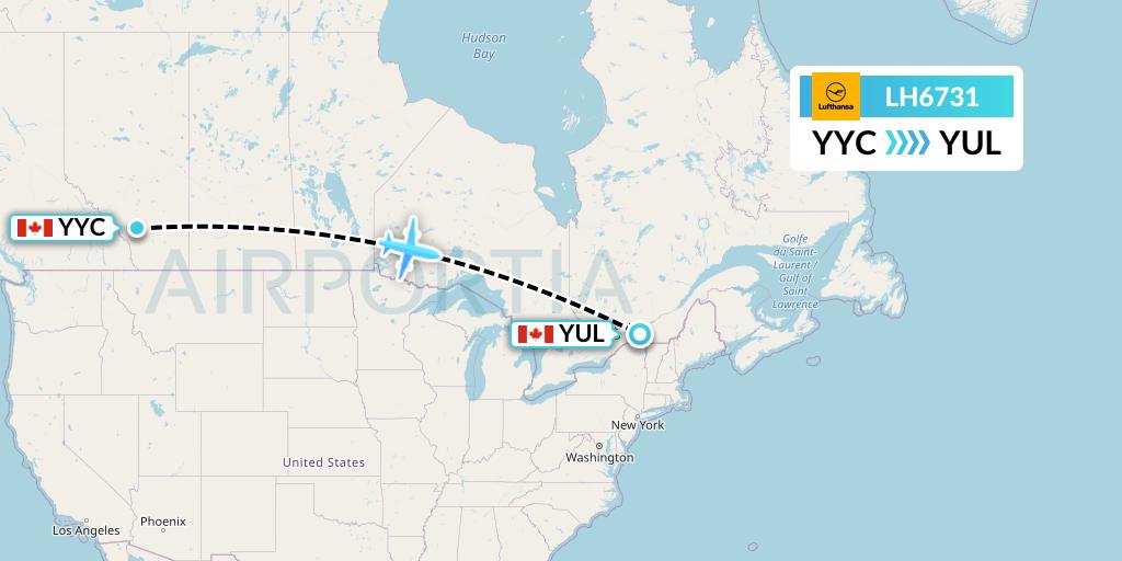 LH6731 Lufthansa Flight Map: Calgary to Montreal