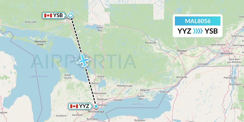 MAL8056 Morningstar Air Express Flight Map: Toronto to Sudbury