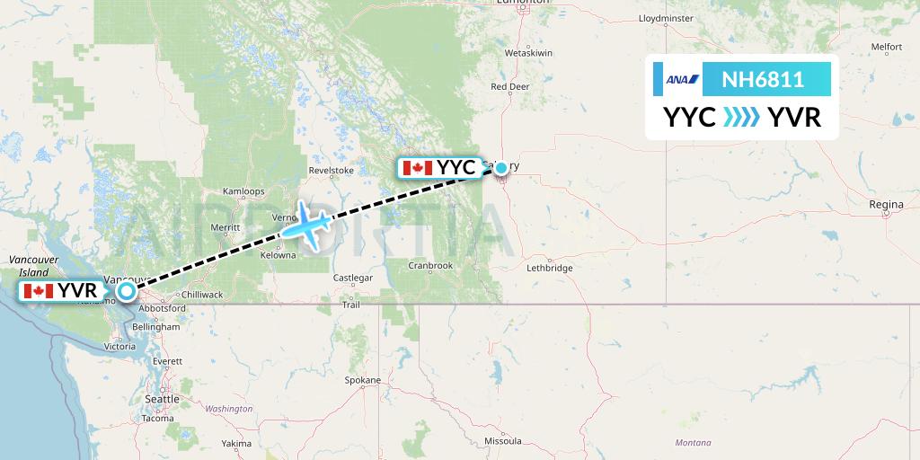 NH6811 All Nippon Airways Flight Map: Calgary to Vancouver