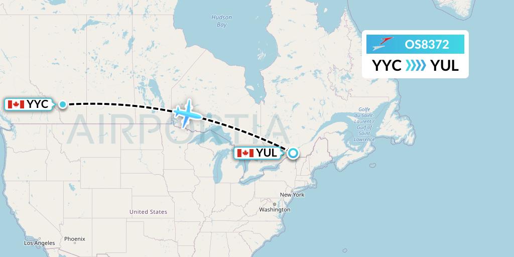 OS8372 Austrian Airlines Flight Map: Calgary to Montreal
