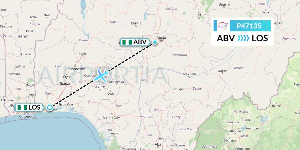 P47135 Air Peace Flight Map: Abuja to Lagos