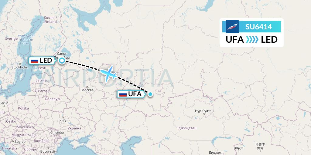 SU6414 Aeroflot Flight Map: Ufa to St. Petersburg