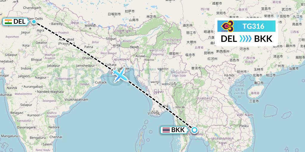 TG316 Flight Status Thai Airways Delhi to Bangkok (THA316)