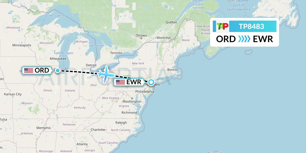 TP8483 TAP Portugal Flight Map: Chicago to New York