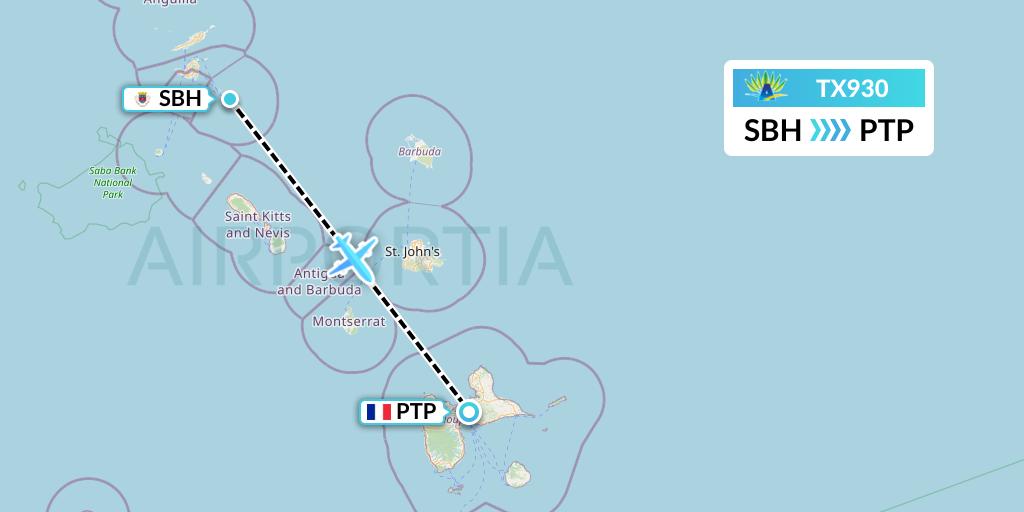 TX930 Air Caraibes Flight Map: St. Jean to Pointe-a-Pitre