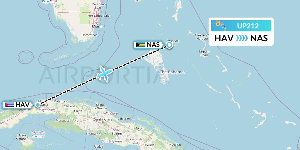 UP212 Bahamasair Flight Map: Havana to Nassau