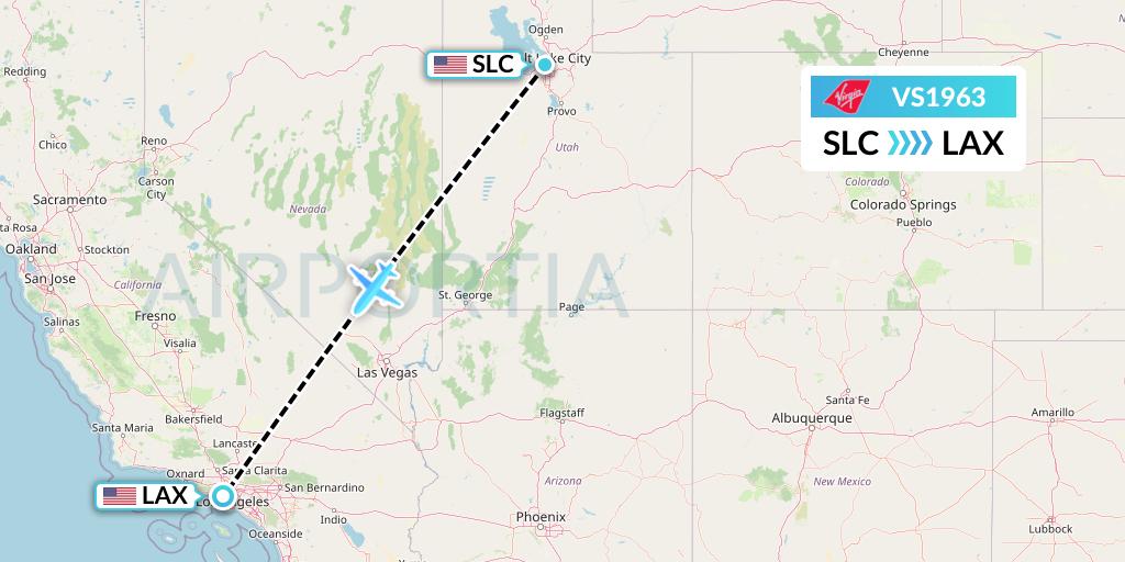 VS1963 Virgin Atlantic Airways Flight Map: Salt Lake City to Los Angeles