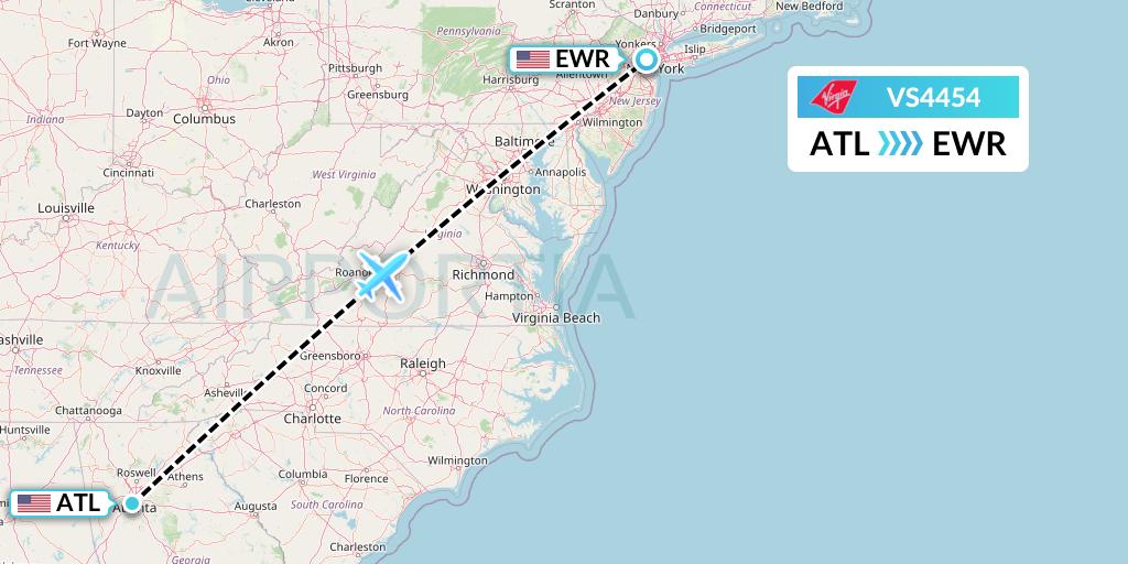 VS4454 Virgin Atlantic Airways Flight Map: Atlanta to New York