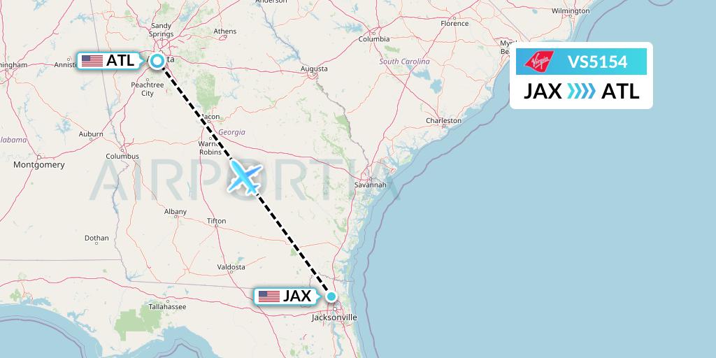 VS5154 Virgin Atlantic Airways Flight Map: Jacksonville to Atlanta
