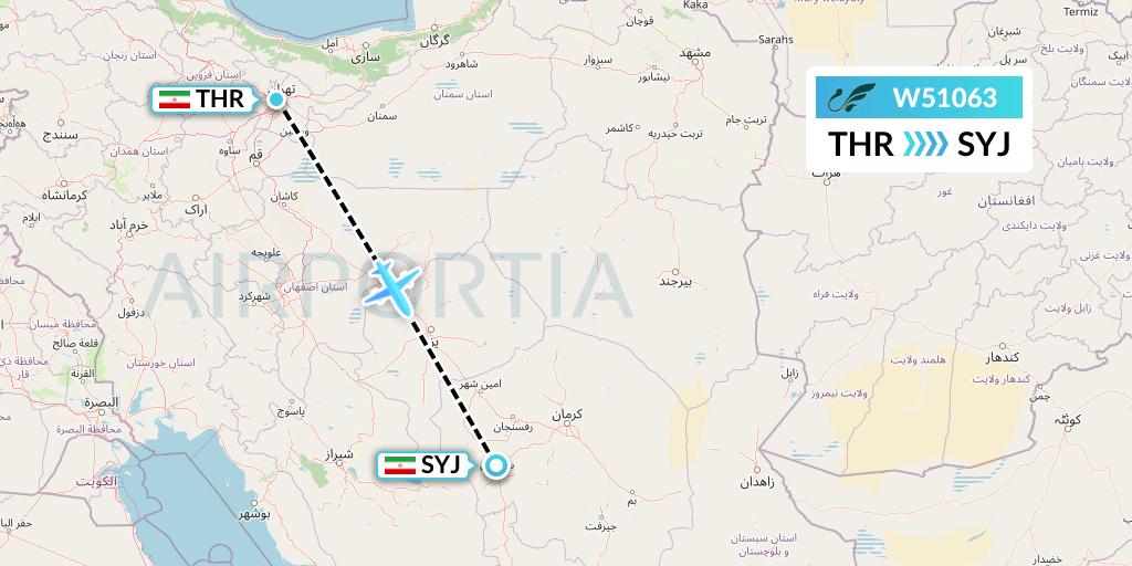 W51063 Mahan Air Flight Map: Tehran to Iran
