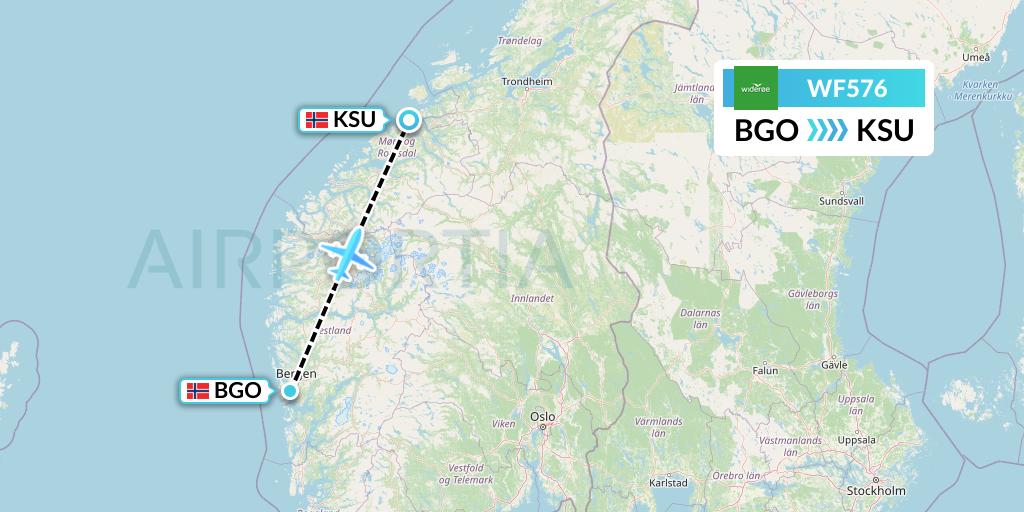 WF576 Wideroe Flight Map: Bergen to Kristiansund