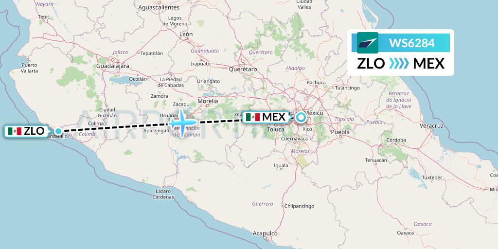 WS6284 WestJet Flight Map: Manzanillo to Mexico City