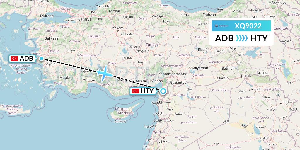 XQ9022 SunExpress Flight Map: Izmir to Antakya