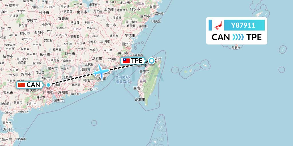 Y87911 Yangtze River Express Flight Map: Guangzhou to Taipei