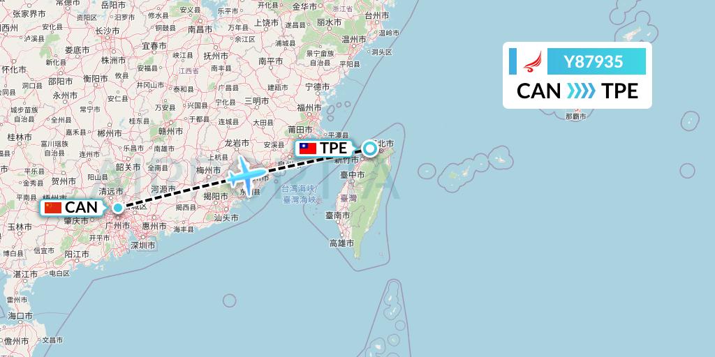 Y87935 Yangtze River Express Flight Map: Guangzhou to Taipei