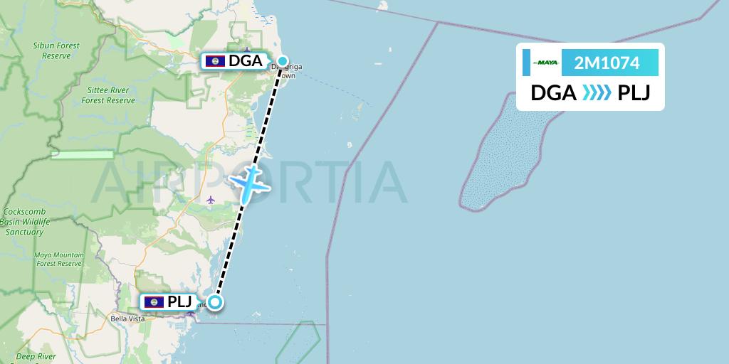 2M1074 Maya Island Air Flight Map: Dangriga to Placencia