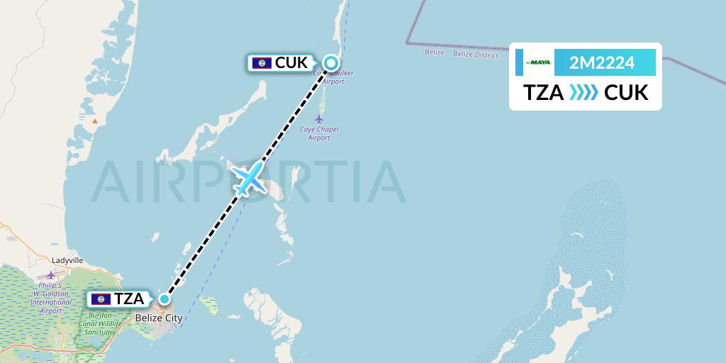2M2224 Maya Island Air Flight Map: Belize City to Caye Caulker