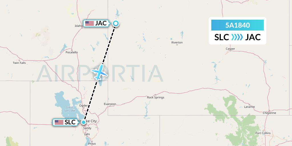 5A1840 Alpine Air Express Flight Map: Salt Lake City to Jackson