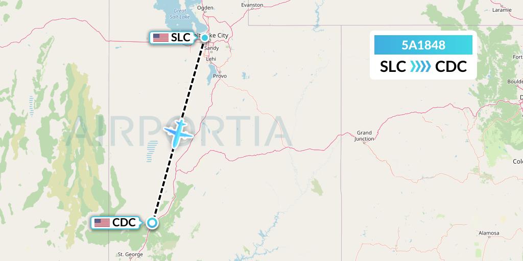 5A1848 Alpine Air Express Flight Map: Salt Lake City to Cedar City