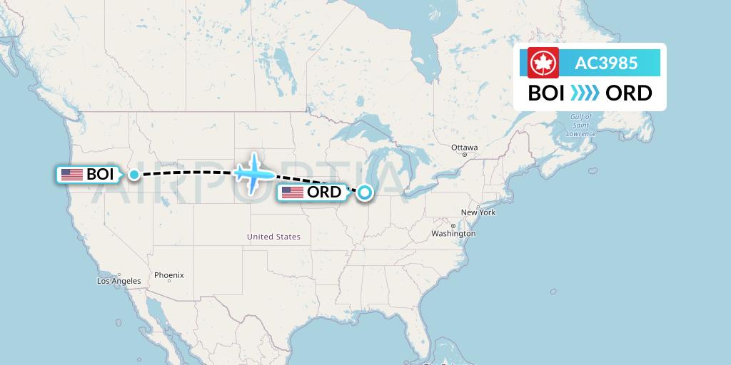 AC3985 Air Canada Flight Map: Boise to Chicago