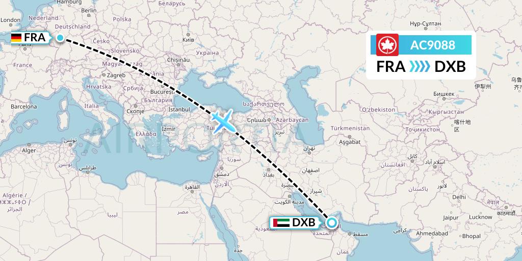 AC9088 Air Canada Flight Map: Frankfurt to Dubai