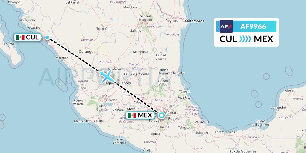 AF9966 Air France Flight Map: Culiacan to Mexico City