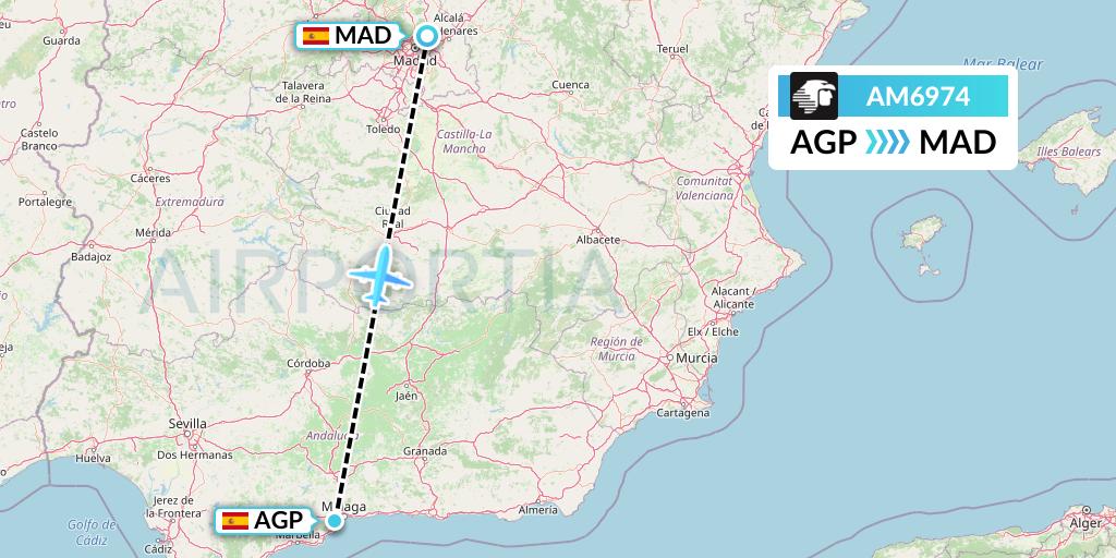 AM6974 Aeromexico Flight Map: Malaga to Madrid