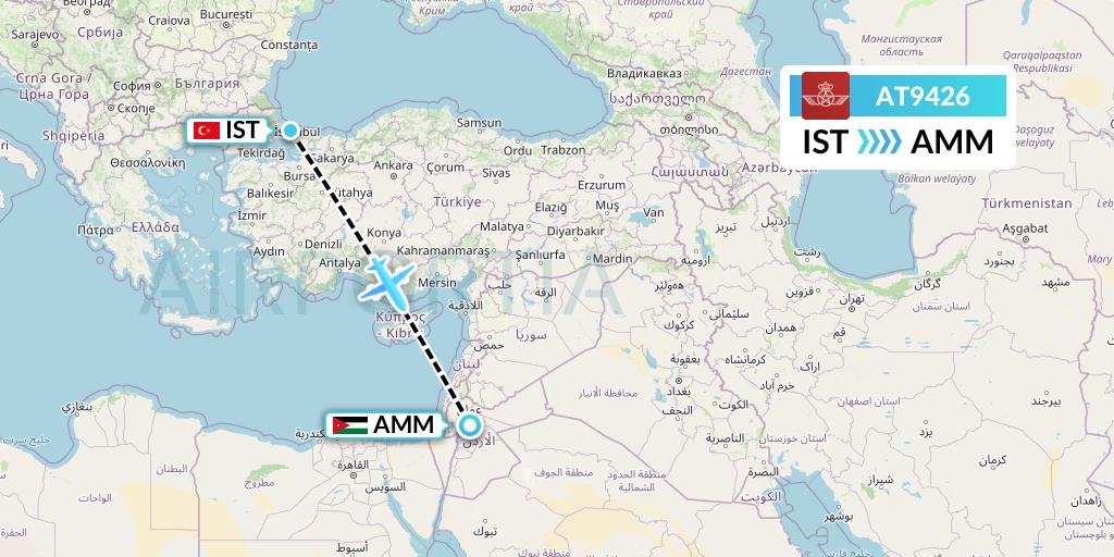 AT9426 Royal Air Maroc Flight Map: Istanbul to Amman