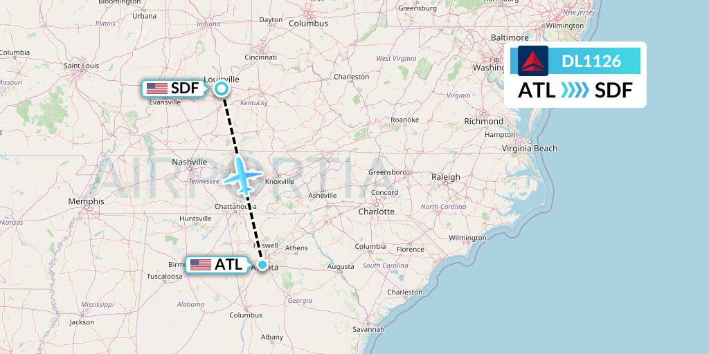 DL1126 Delta Air Lines Flight Map: Atlanta to Louisville