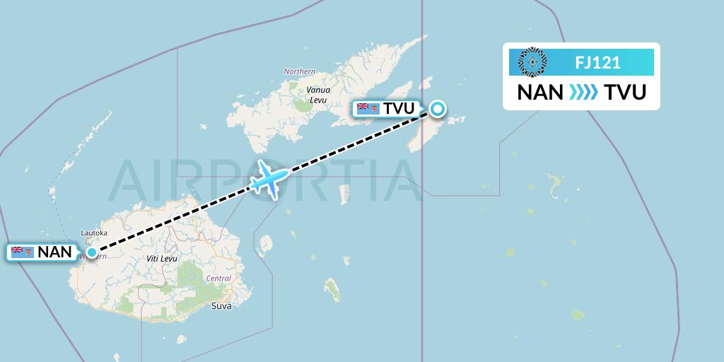 FJ121 Fiji Airways Flight Map: Nadi to Matei