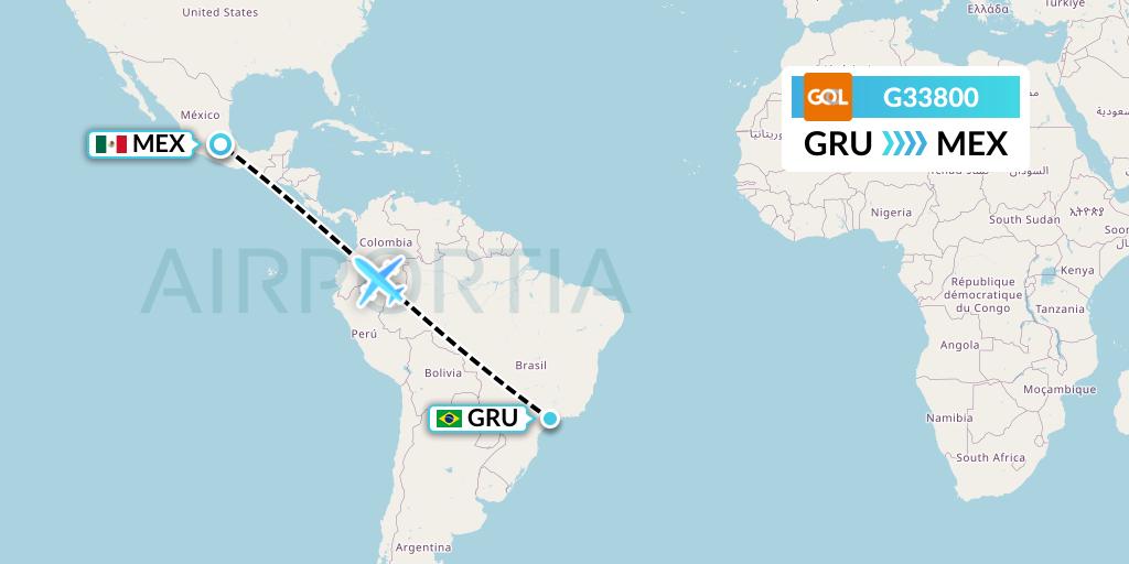 G33800 GOL Transportes Aeros Flight Map: Sao Paulo to Mexico City