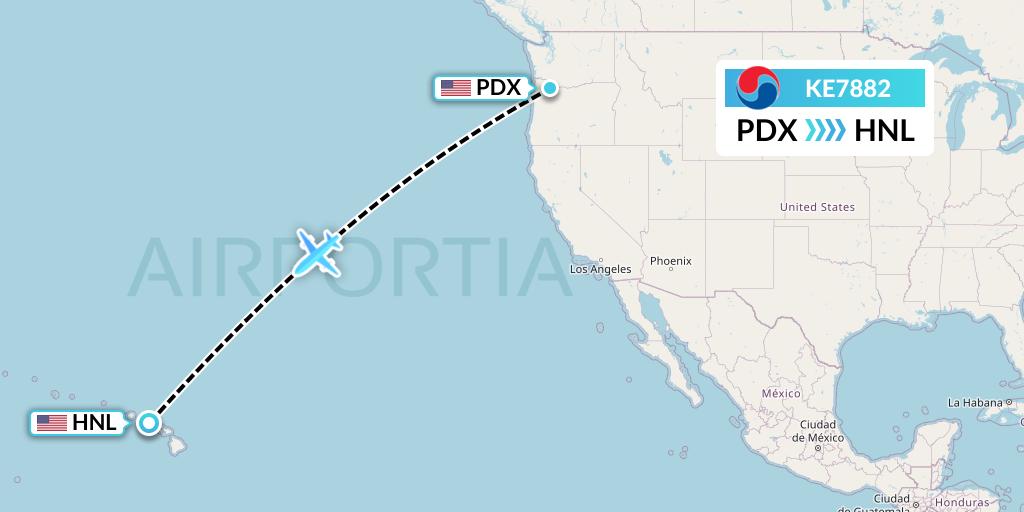 KE7882 Korean Air Flight Map: Portland to Honolulu