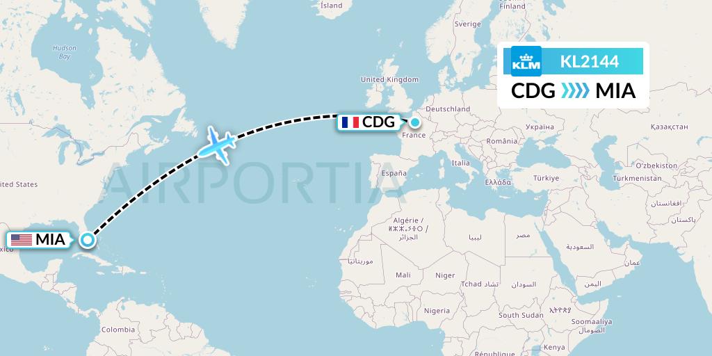 KL2144 KLM Flight Map: Paris to Miami