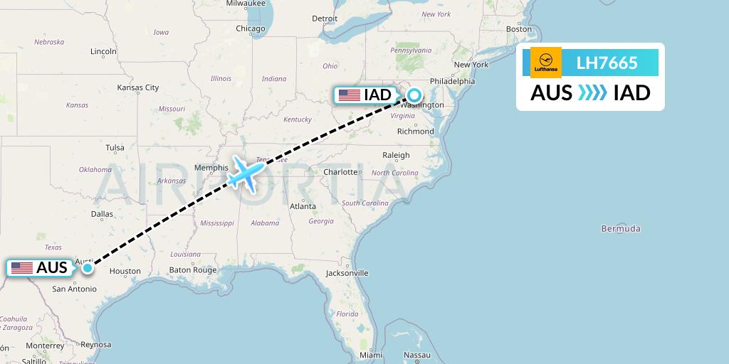 LH7665 Lufthansa Flight Map: Austin to Washington
