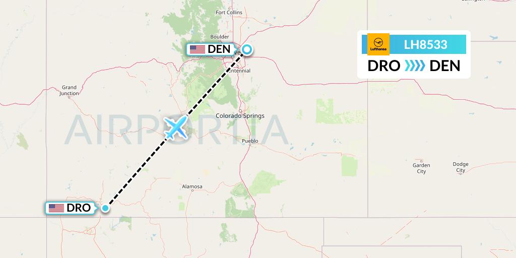 LH8533 Lufthansa Flight Map: Durango to Denver