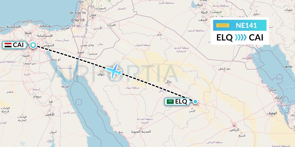 NE141 Nesma Airlines Flight Map: Al-Qassim to Cairo