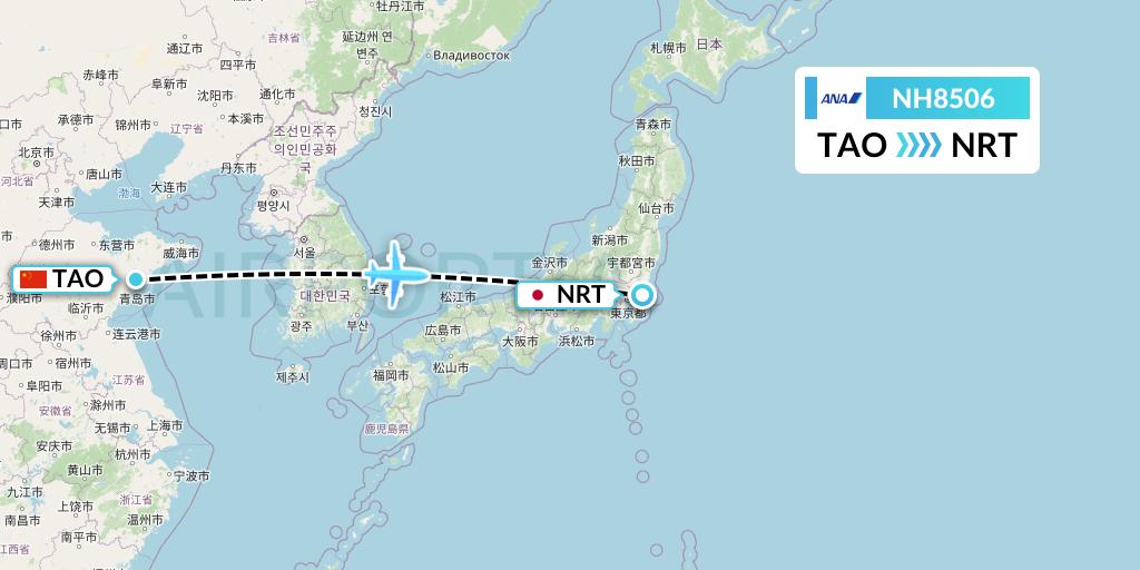 NH8506 All Nippon Airways Flight Map: Qingdao to Tokyo