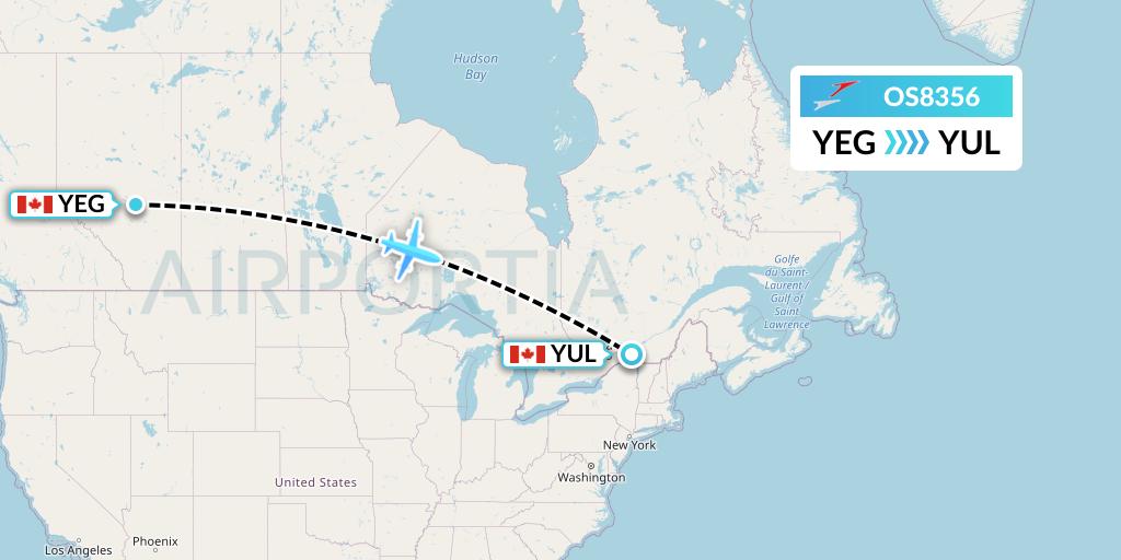 OS8356 Austrian Airlines Flight Map: Edmonton to Montreal