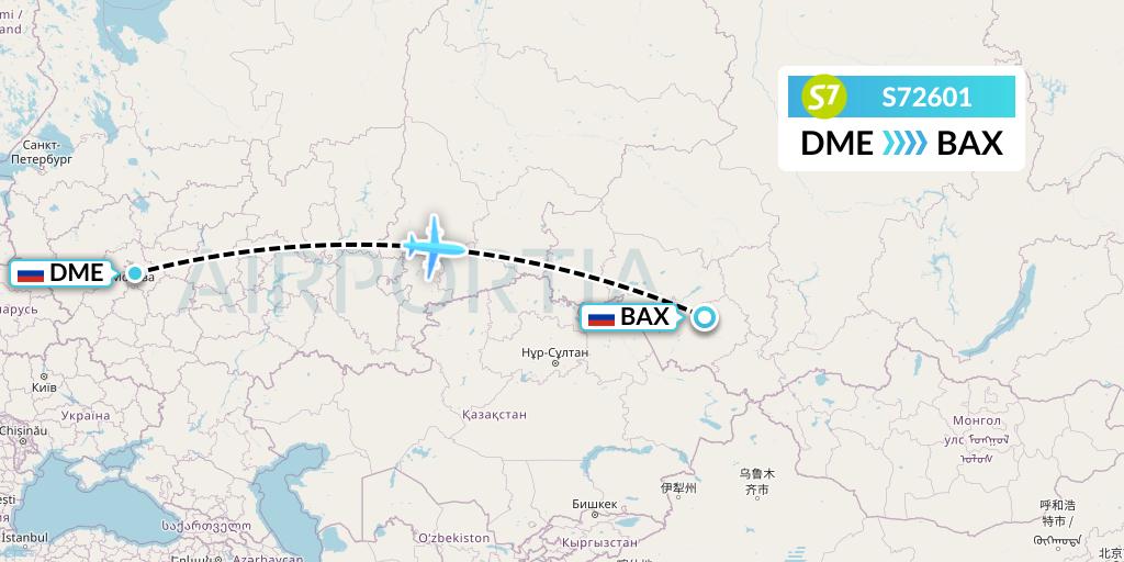 S72601 S7 Airlines Flight Map: Moscow to Barnaul