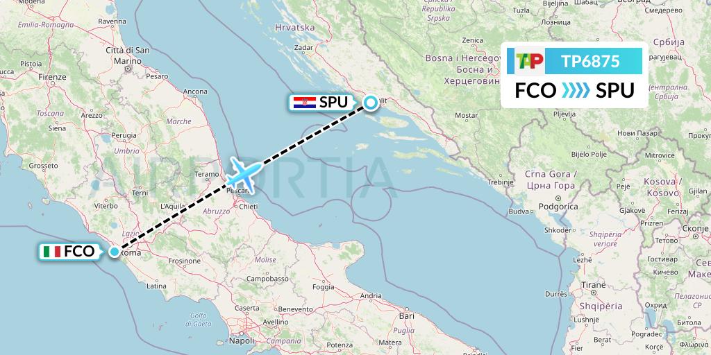 TP6875 TAP Portugal Flight Map: Rome to Split