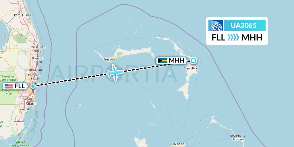 UA3065 United Airlines Flight Map: Fort Lauderdale to Marsh Harbour
