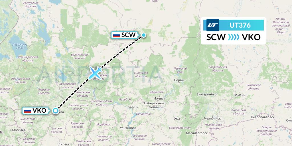 UT376 UTair Flight Map: Syktyvkar to Moscow