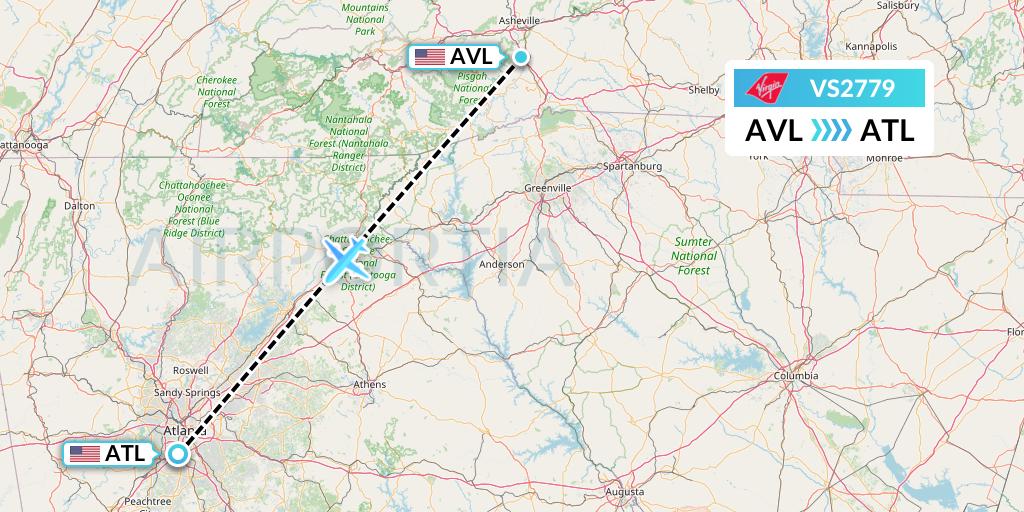 VS2779 Virgin Atlantic Airways Flight Map: Asheville to Atlanta