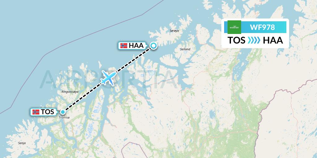 WF978 Wideroe Flight Map: Tromso to Hasvik