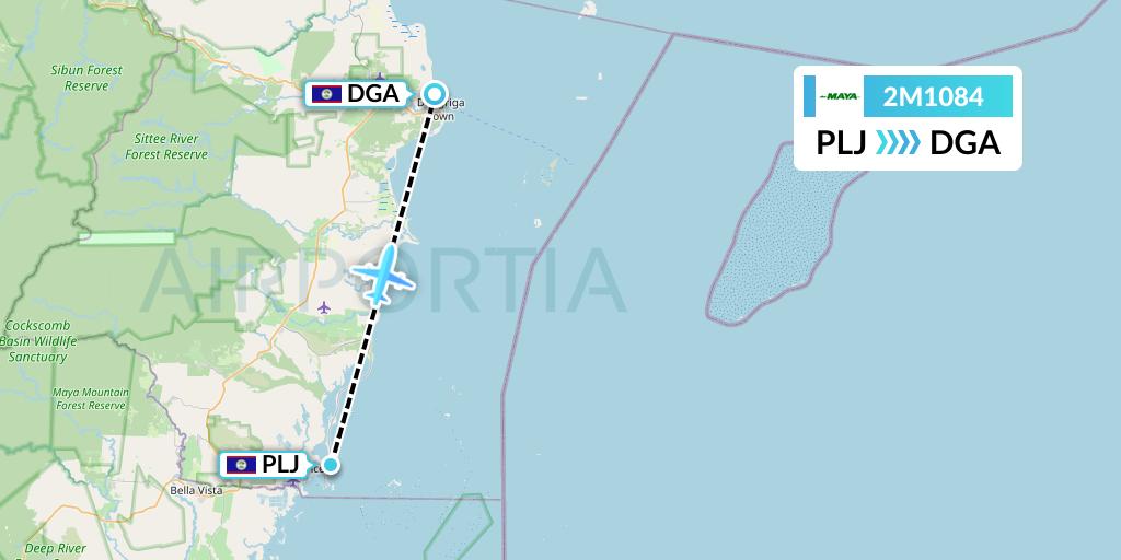 2M1084 Maya Island Air Flight Map: Placencia to Dangriga