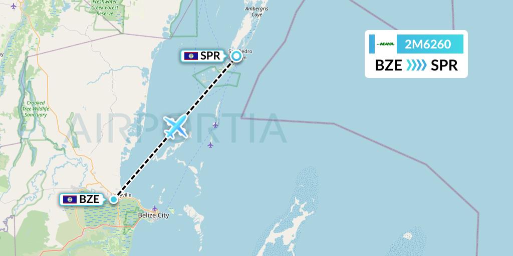 2M6260 Maya Island Air Flight Map: Belize City to San Pedro